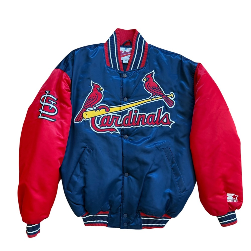 Starter St Louis Cardinals Diamond Collection Satin Jacket Mens Medium Blue Red